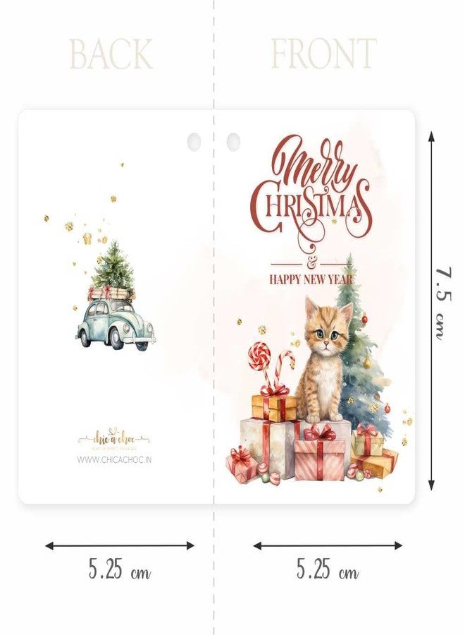 Chic a Choc بطاقات تهنئة بعيد الميلاد المجيد ورأس السنة الجديدة، بطاقات هدايا. بطاقات صغيرة بتصميم ألوان مائية. عبوة من 25 بطاقة. مزودة بخيط من الجوت. تُستخدم لتعليقها على علب الهدايا أو علب الكيك. - Image 2